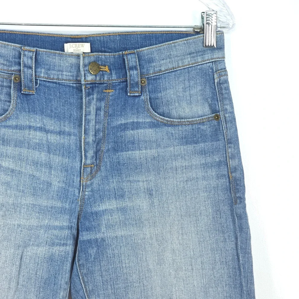 J Crew Distressed Jeans Women's 27 (Fit 30x30) Light Wash Stretch Denim Whiskers